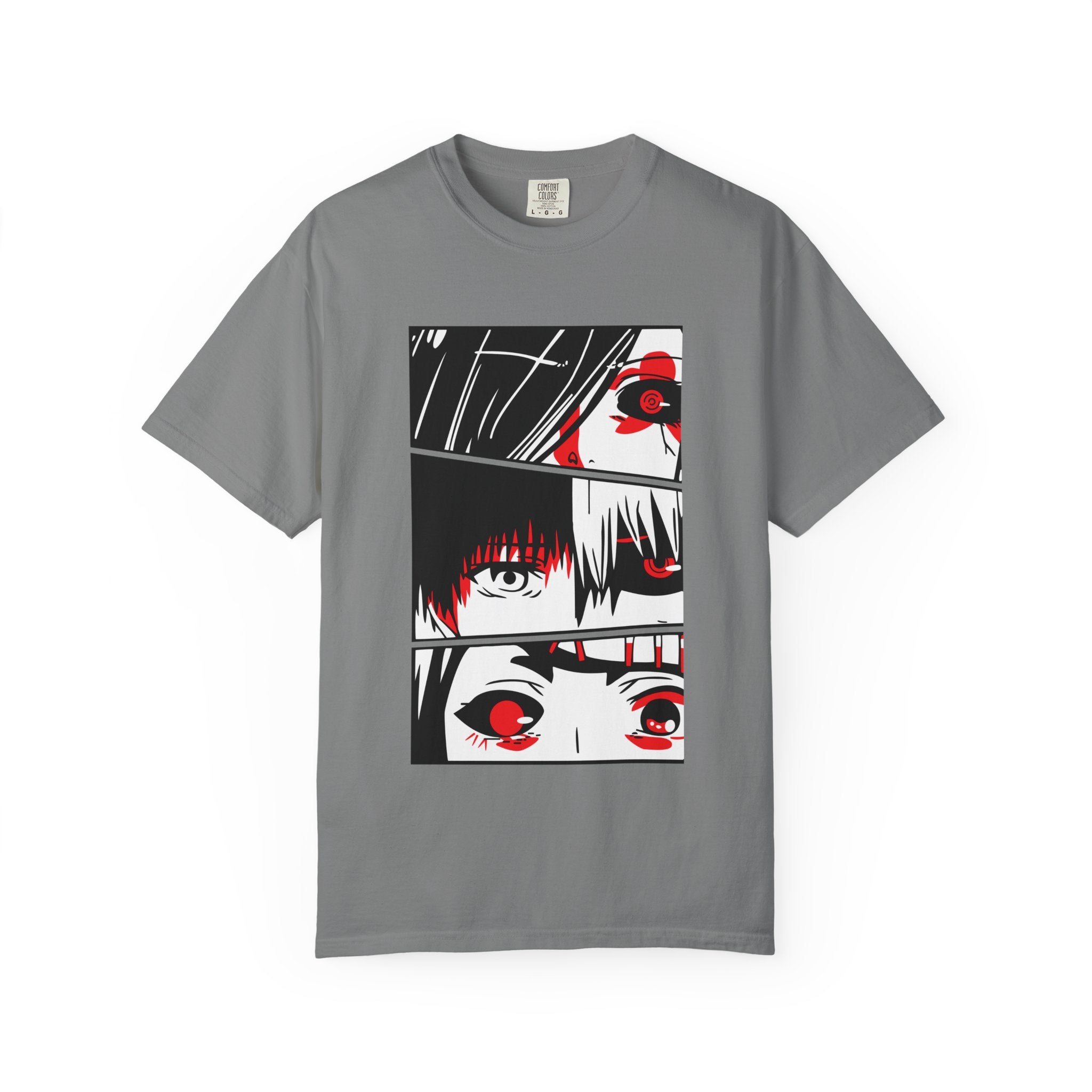 Anime Eyes Panel T-Shirt — Red & Black Manga Eye Design