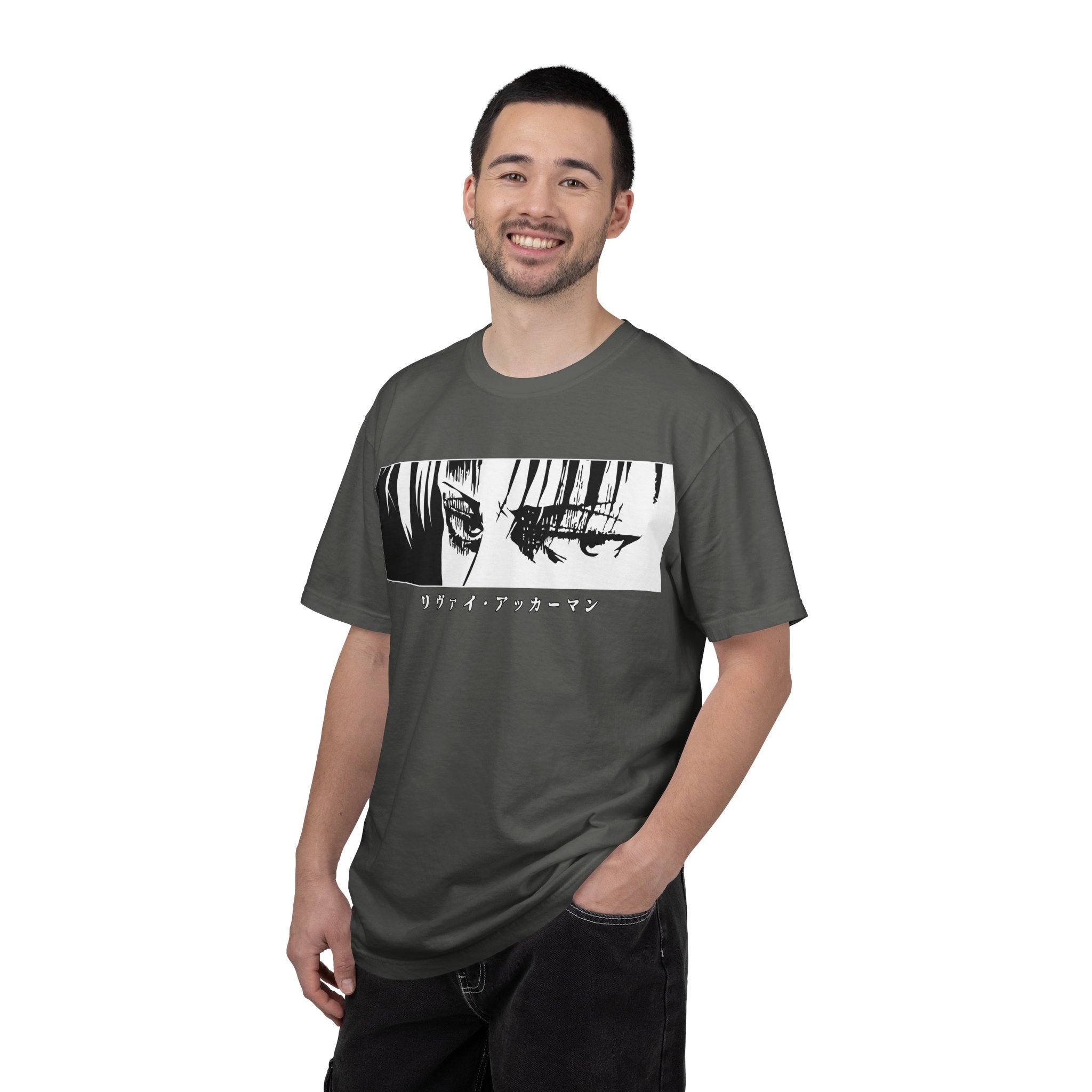 Anime Eyes Graphic T-Shirt — Monochrome Manga Panel with Japanese Text