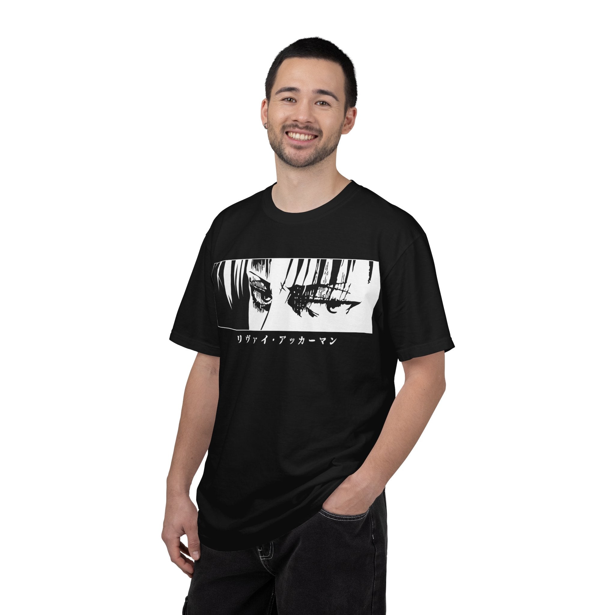 Anime Eyes Graphic T-Shirt — Monochrome Manga Panel with Japanese Text