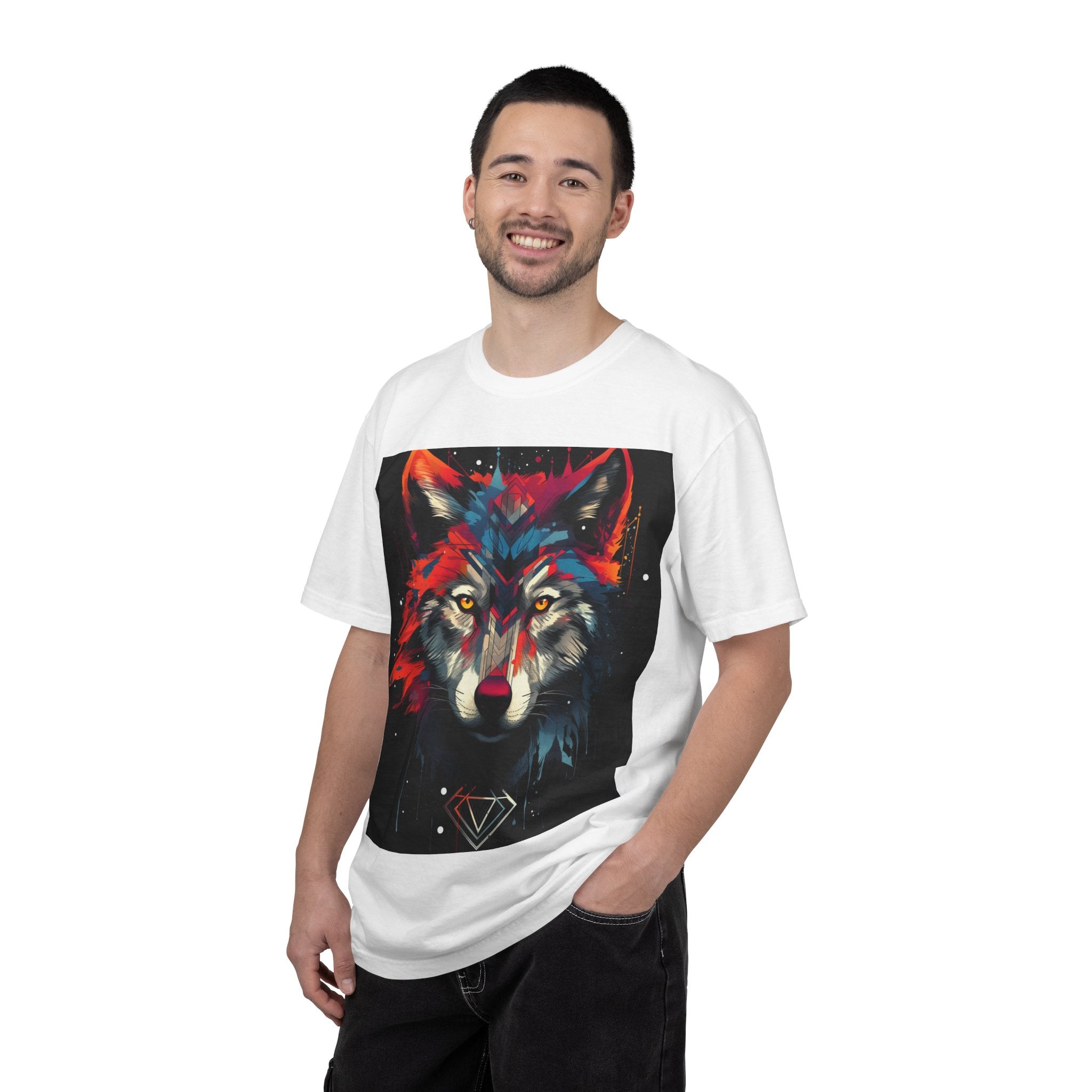 Colorful Wolf Portrait T-Shirt — Geometric Diamond Graphic Tee