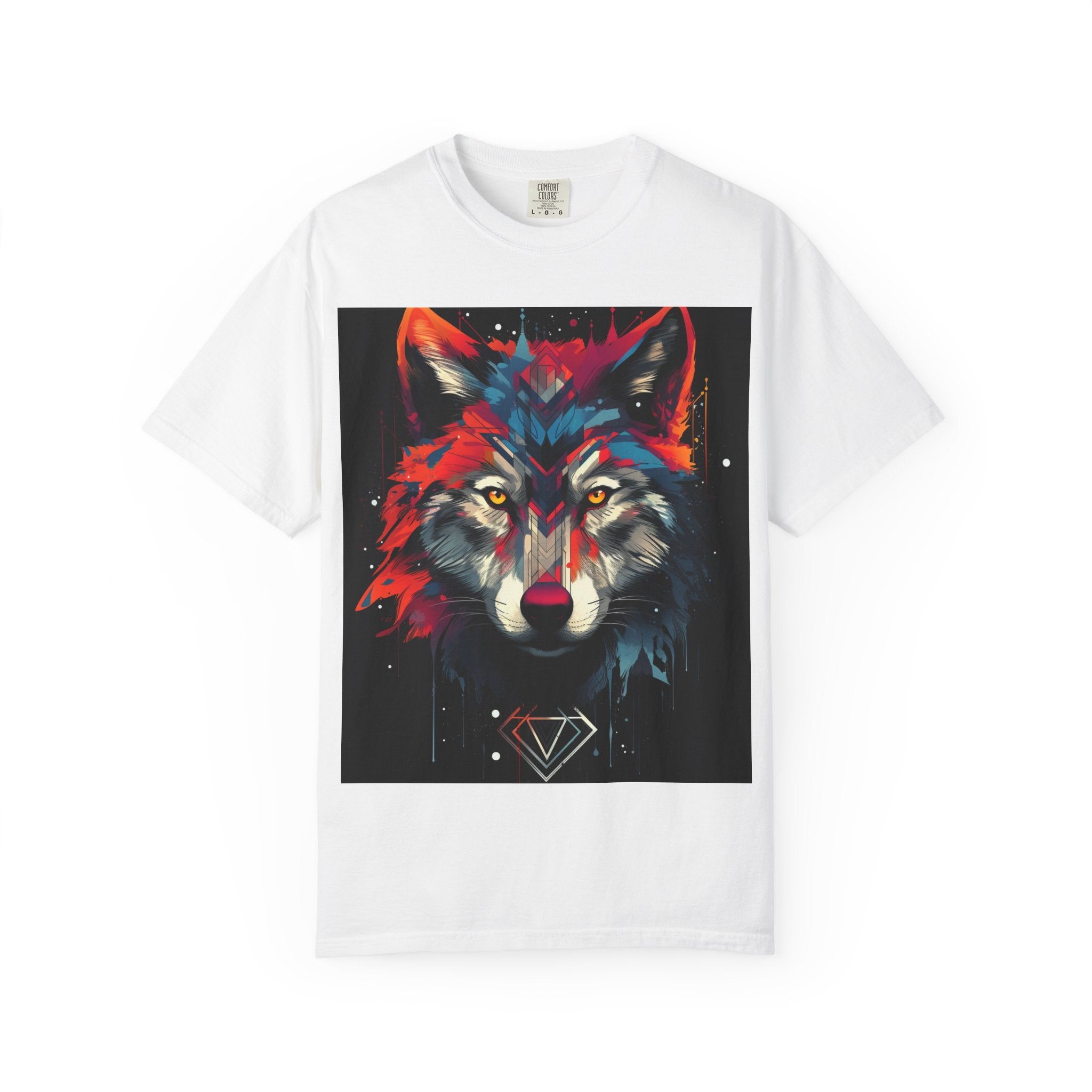 Colorful Wolf Portrait T-Shirt — Geometric Diamond Graphic Tee