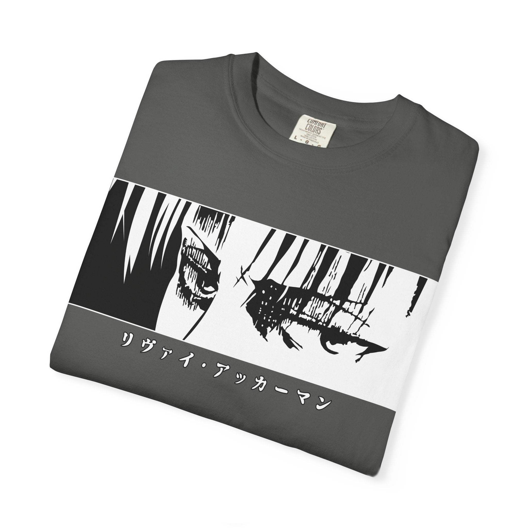 Anime Eyes Graphic T-Shirt — Monochrome Manga Panel with Japanese Text