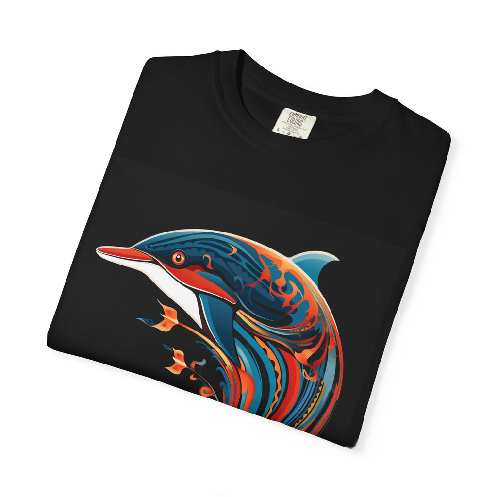 Dolphin Wave Art T-Shirt — Colorful Swirl Ocean Graphic