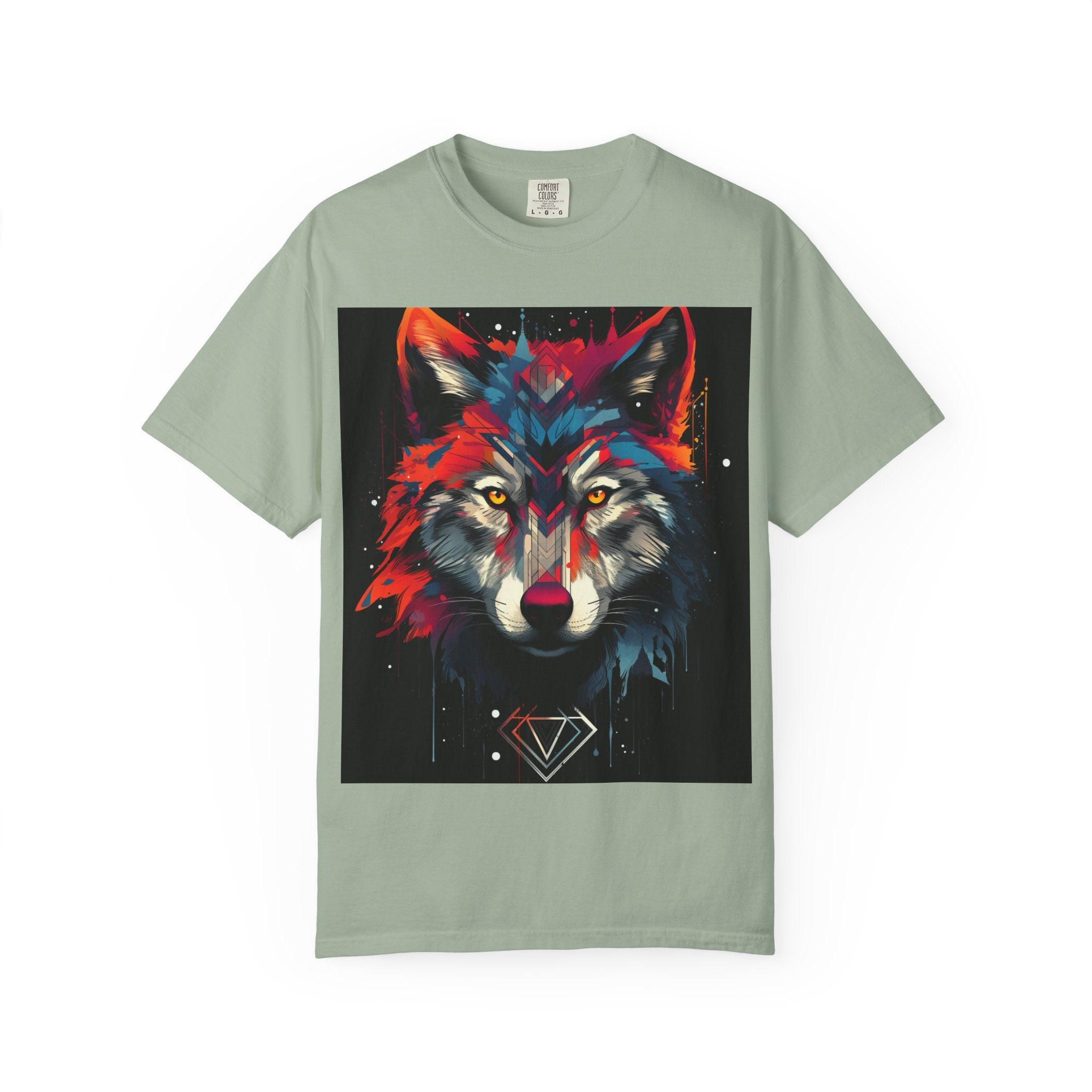 Colorful Wolf Portrait T-Shirt — Geometric Diamond Graphic Tee