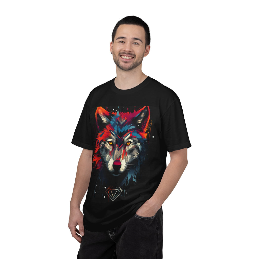 Colorful Wolf Portrait T-Shirt — Geometric Diamond Graphic Tee