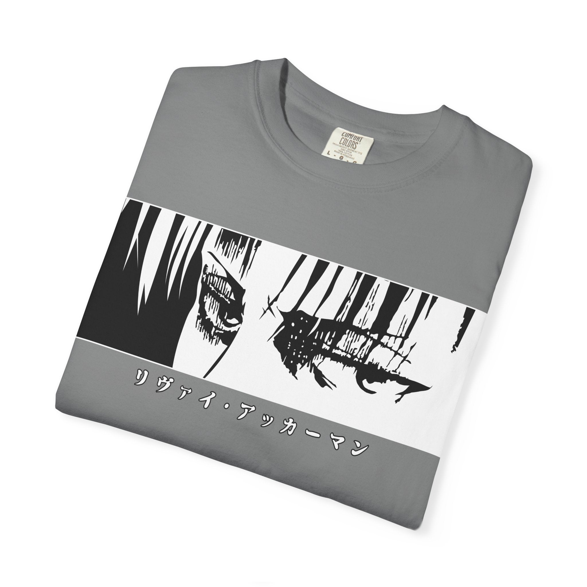 Anime Eyes Graphic T-Shirt — Monochrome Manga Panel with Japanese Text